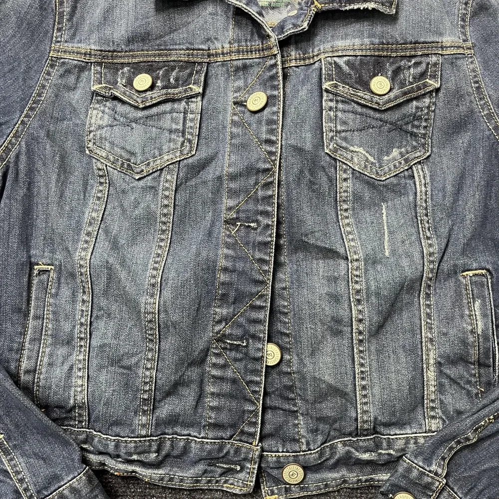 Y2K Aeropostale Cropped Denim Jacket Womens Large Button Front Collared Spring - Picture 2 of 8